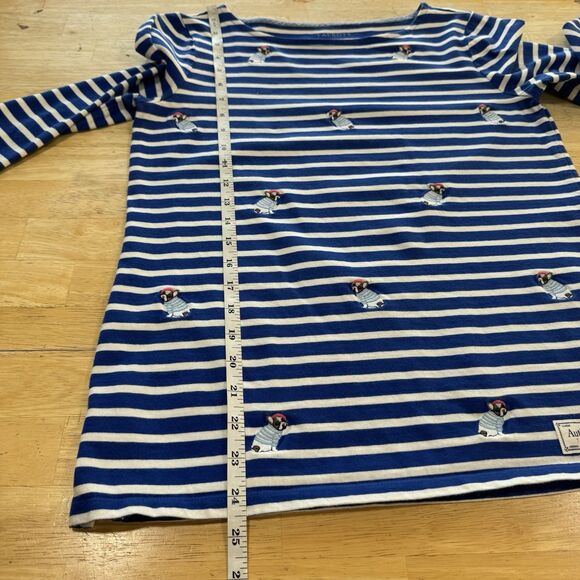 Talbots Stripe Blue Top Nautical Embroidered Frenchie 100% Cotton Preppy Small - Picture 8 of 11
